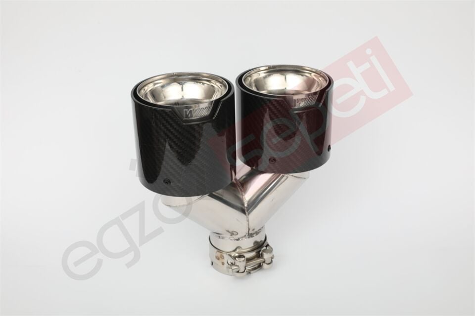 Bmw M Logolu Karbon Egzoz Ucu 100 MM Parlak Çiftli Takım Sag Ve Sol İçi Delikli