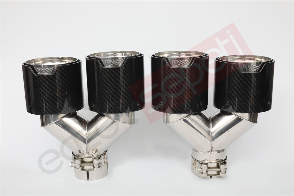 Bmw M Logolu Karbon Egzoz Ucu 100 MM Parlak Çiftli Takım Sag Ve Sol İçi Delikli