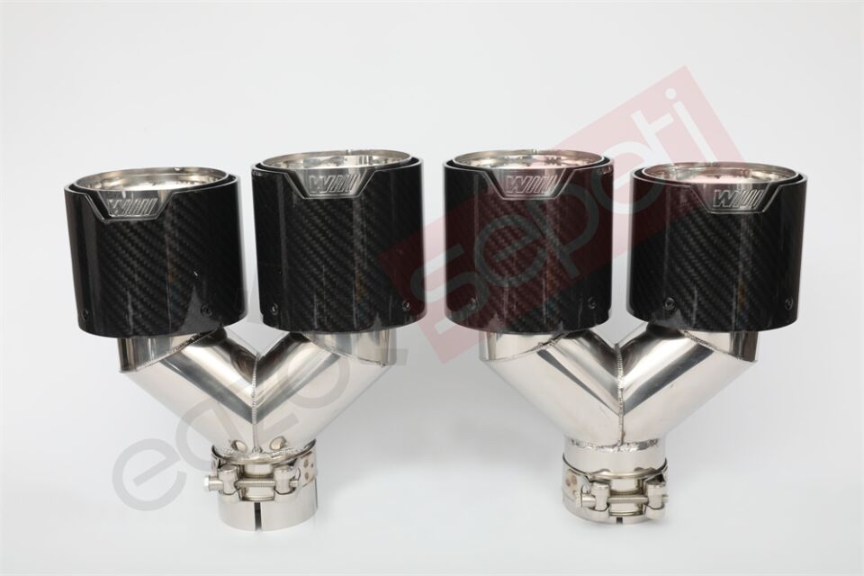 Bmw M Logolu Karbon Egzoz Ucu 100 MM Parlak Çiftli Takım Sag Ve Sol İçi Delikli