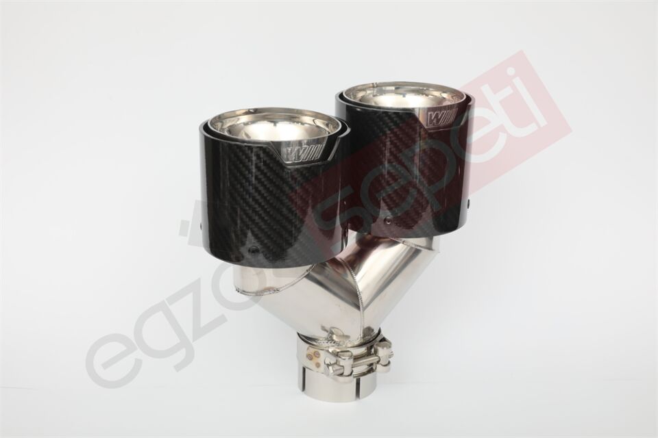 Bmw M Logolu Karbon Egzoz Ucu 100 MM Parlak Çiftli Takım Sag Ve Sol İçi Delikli
