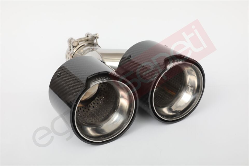 Bmw M Logolu Karbon Egzoz Ucu 100 MM Parlak Çiftli Takım Sag Ve Sol İçi Delikli