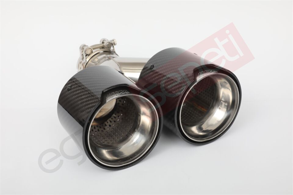 Bmw M Logolu Karbon Egzoz Ucu 100 MM Parlak Çiftli Takım Sag Ve Sol İçi Delikli
