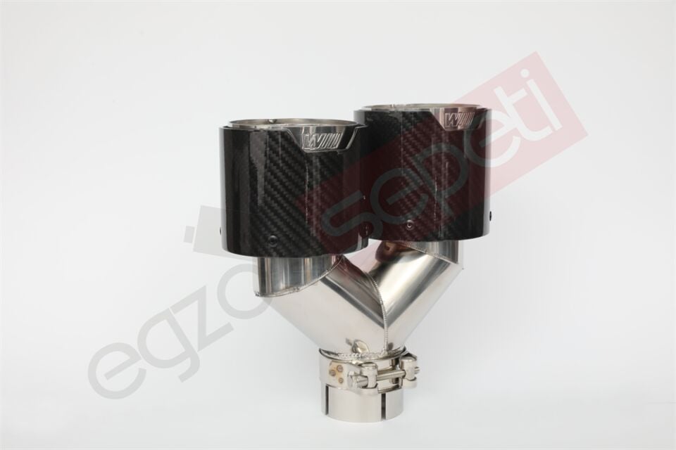 Bmw M Logolu Karbon Egzoz Ucu 100 MM Parlak Çiftli Takım Sag Ve Sol İçi Delikli