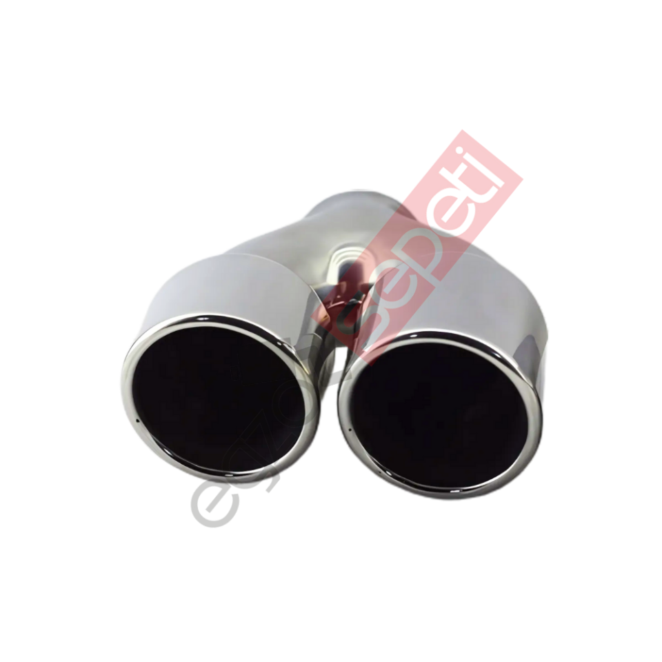 Krom Çift Çıkış Egzoz Ucu 304 Kalite Sol Taraf Yuvarlak Çap Ölçüs 80x120MM