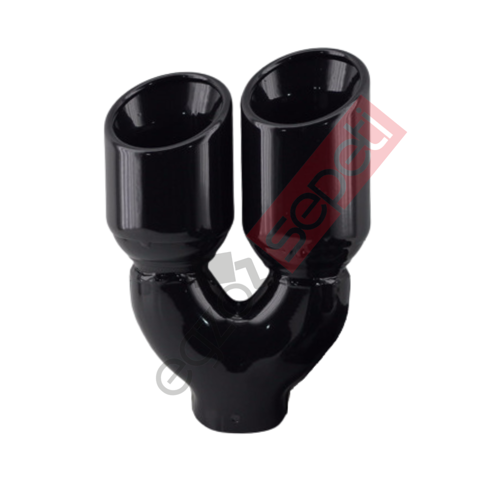 Siyah Çift Çıkış Egzoz Ucu 304 Kalite Sol Taraf Yuvarlak Çap Ölçüs 80x120MM