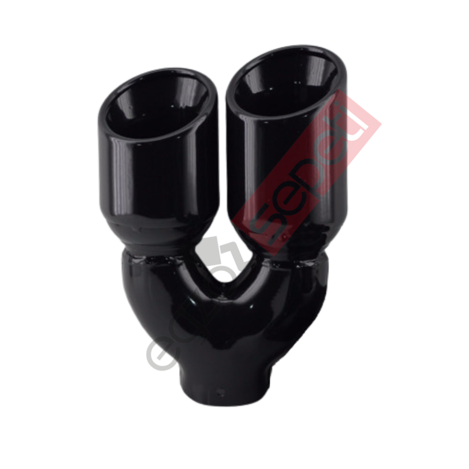 Siyah Çift Çıkış Egzoz Ucu 304 Kalite Sol Taraf Yuvarlak Çap Ölçüs 80x120MM
