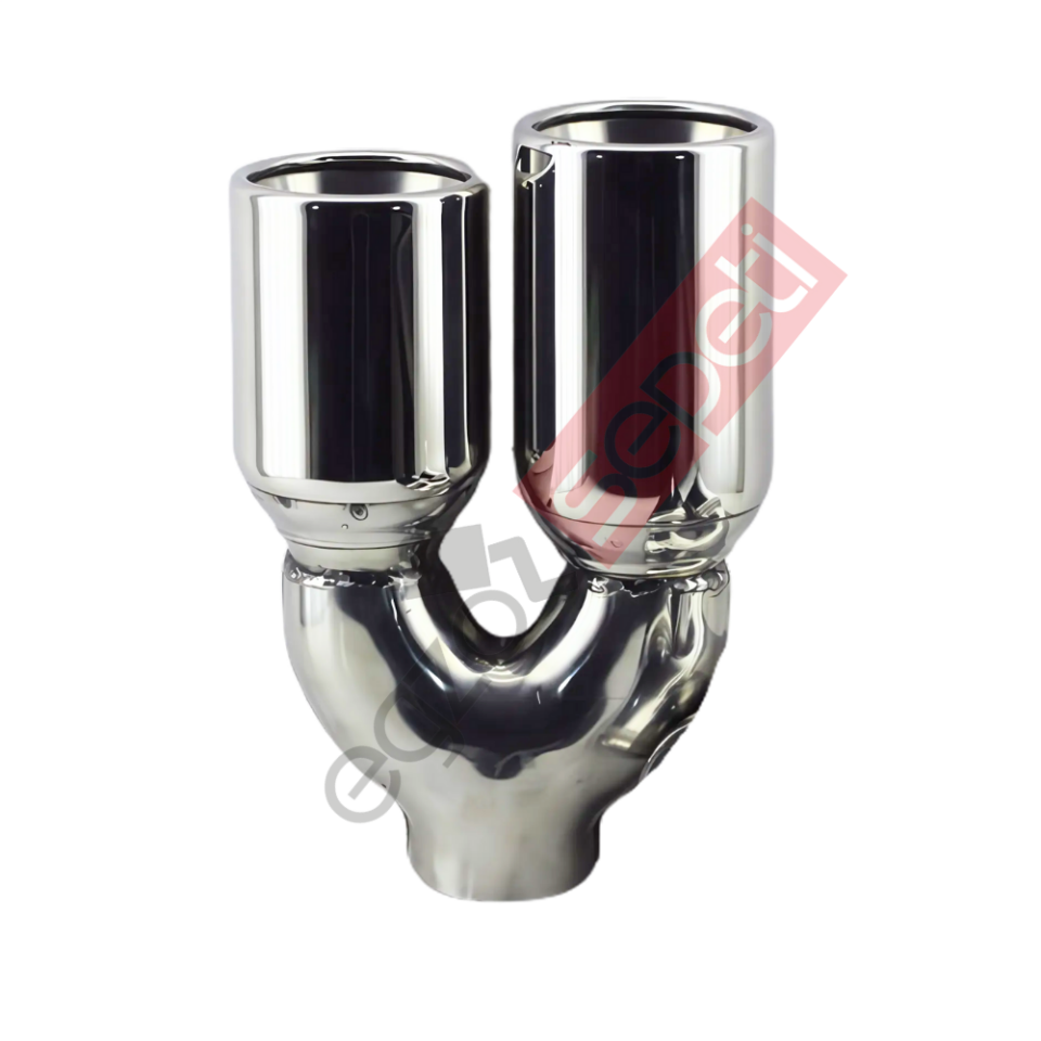 Krom Çift Çıkış Egzoz Ucu 304 Kalite Sol Taraf Yuvarlak Çap Ölçüs 80x12MM