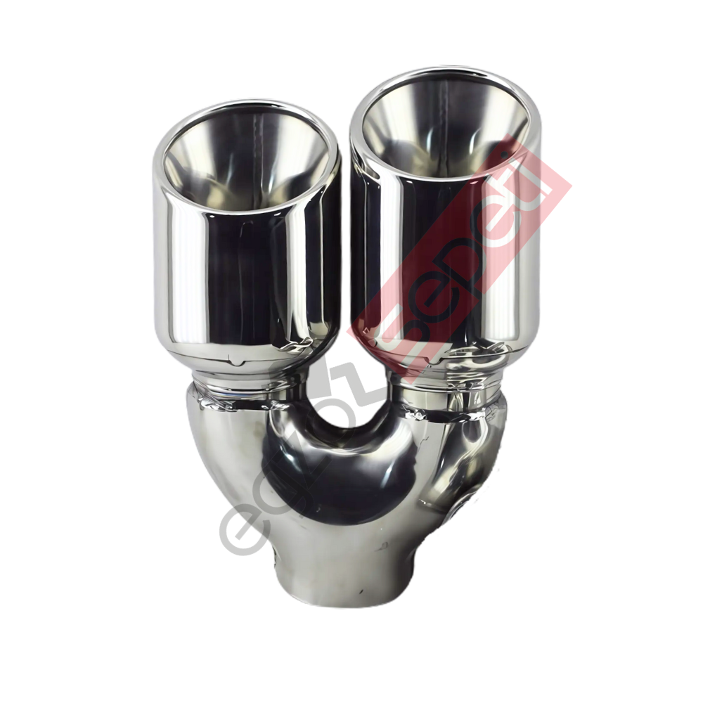 Krom Çift Çıkış Egzoz Ucu 304 Kalite Sol Taraf Yuvarlak Çap Ölçüsü 90x120 MM