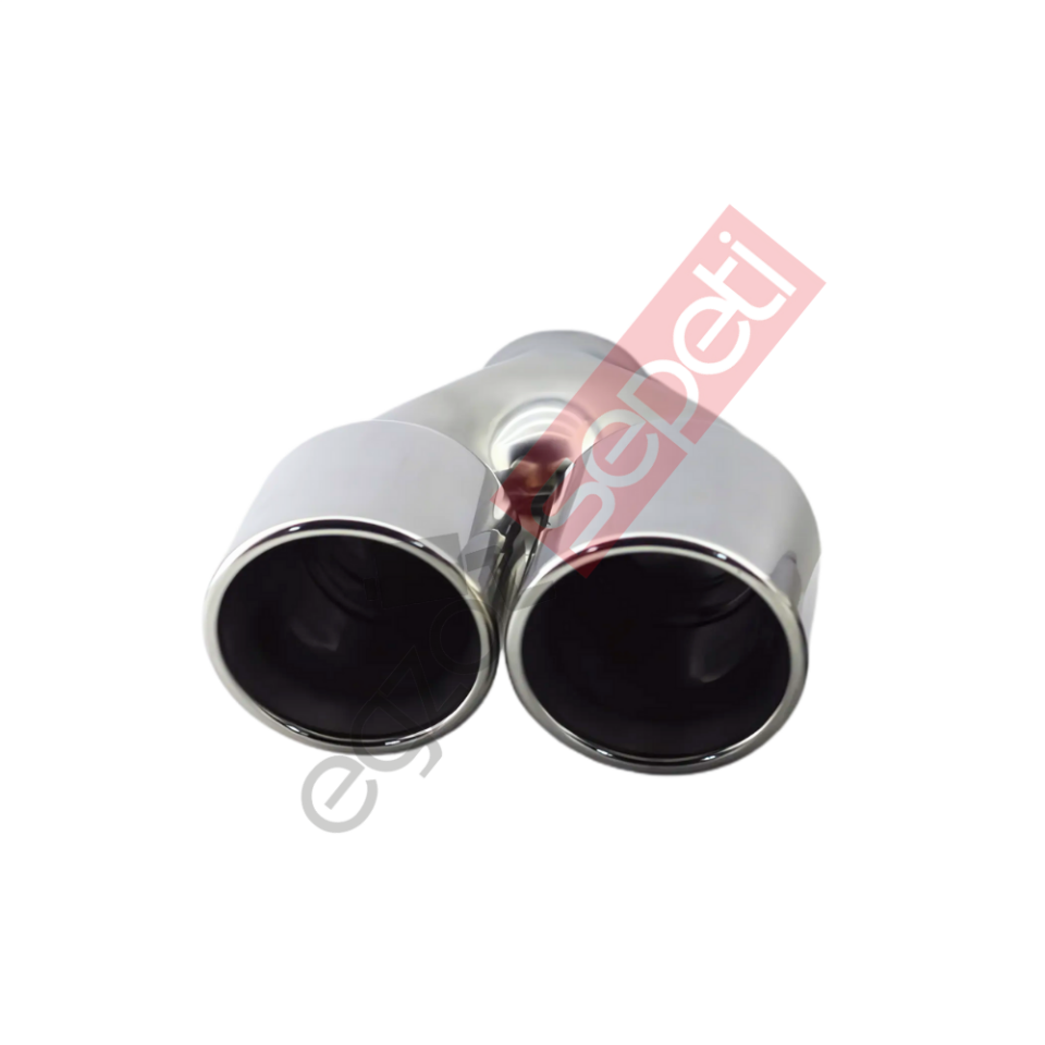 Krom Çift Çıkış Egzoz Ucu 304 Kalite Sol Taraf Yuvarlak Çap Ölçüsü 90x120 MM