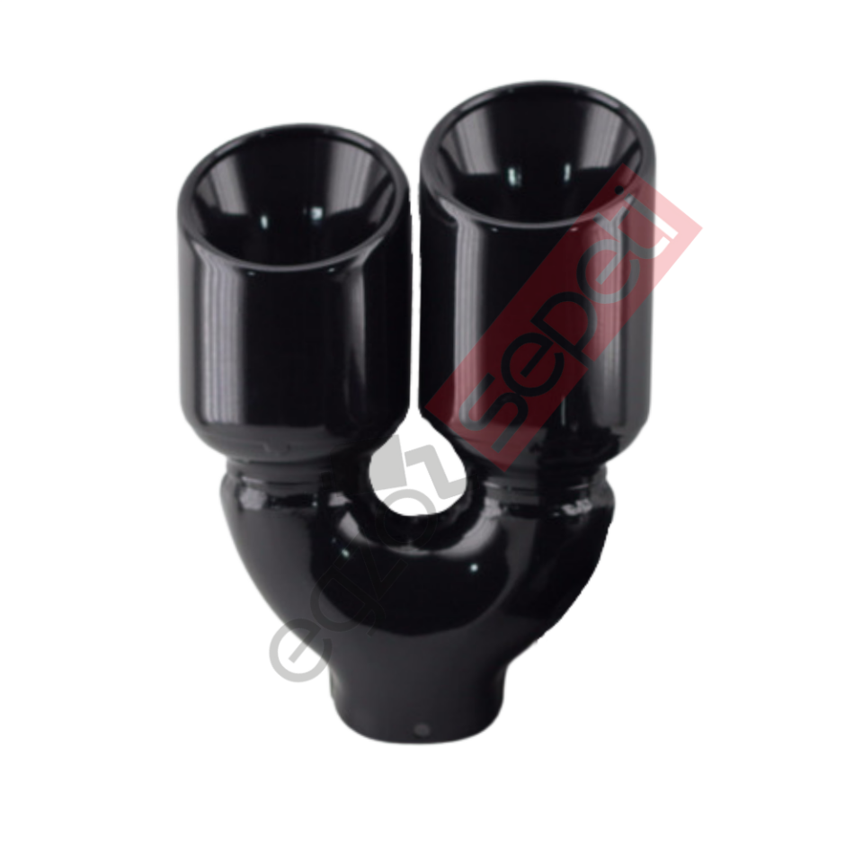 Siyah Çift Çıkış Egzoz Ucu 304 Kalite Sol Taraf Yuvarlak Çap Ölçüs 90x12MM