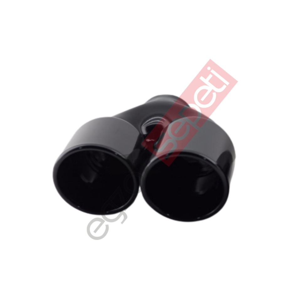 Siyah Çift Çıkış Egzoz Ucu 304 Kalite Sol Taraf Yuvarlak Çap Ölçüs 90x12MM