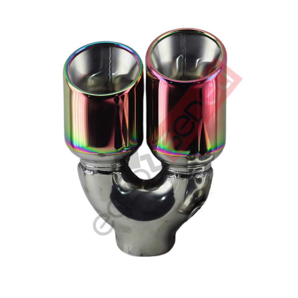 Krom Çift Çıkış Egzoz Ucu 304 Kalite Sol Taraf Yuvarlak Çap Ölçüsü 90x120MM