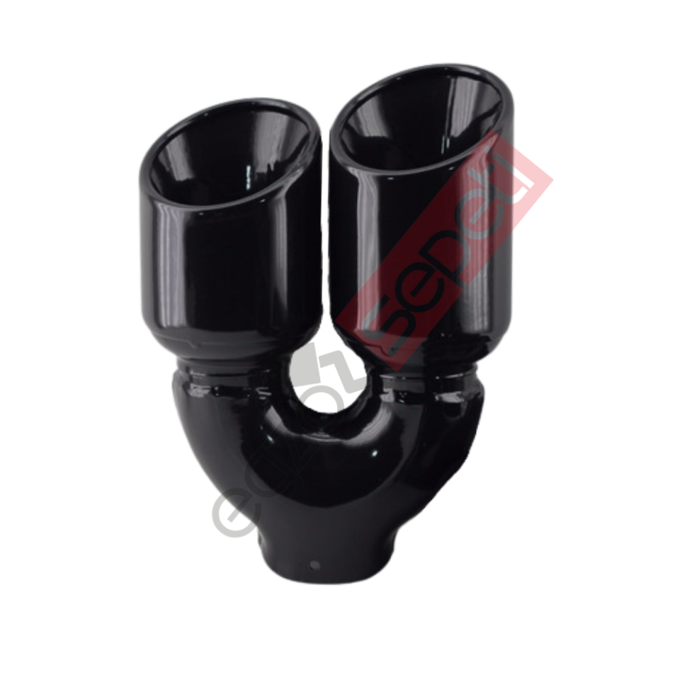 Siyah Çift Çıkış Egzoz Ucu 304 Kalite Sol Taraf Yuvarlak Çap Ölçüsü 90x12MM