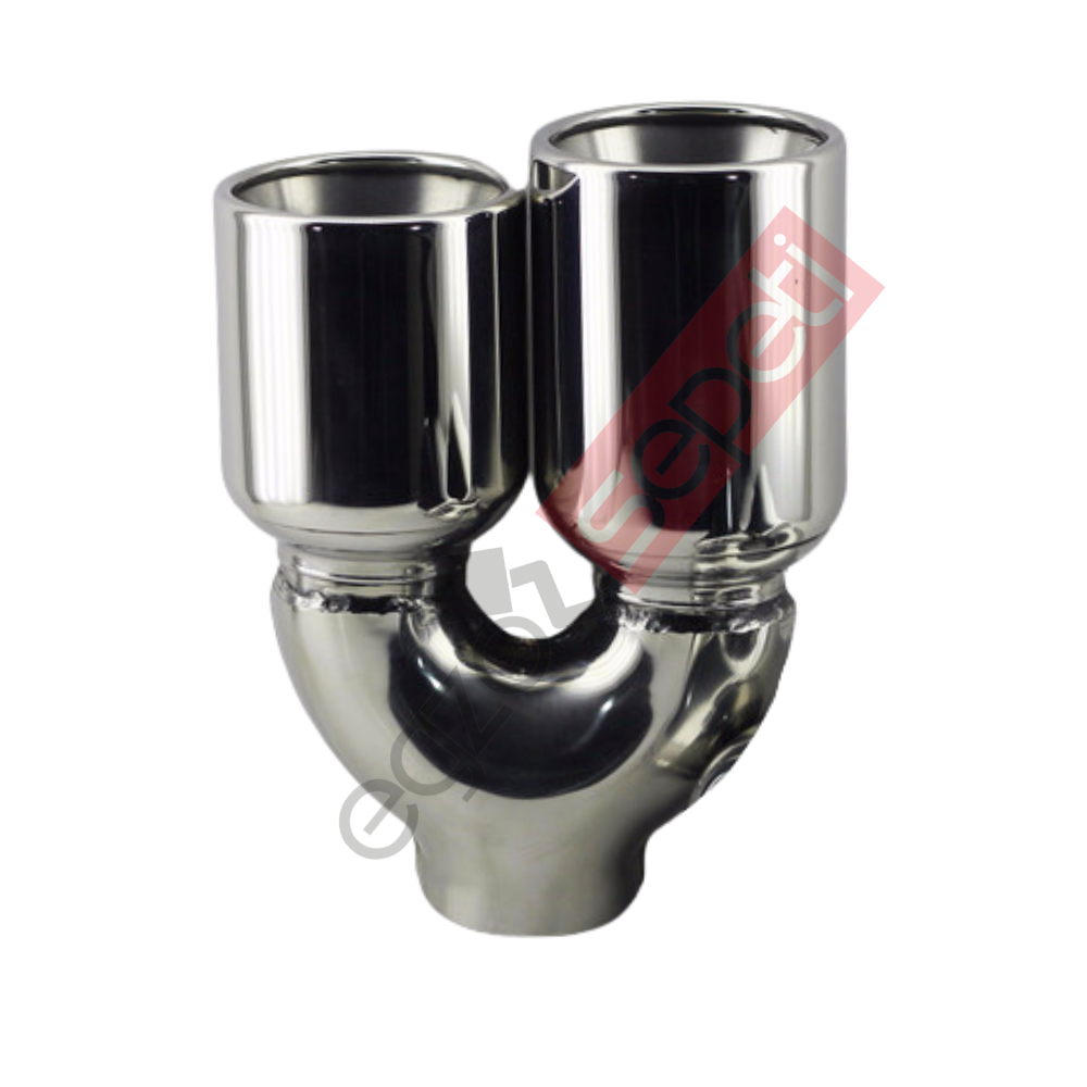 Krom Çift Çıkış Egzoz Ucu 304 Kalite Sol Taraf Yuvarlak Çap Ölçüsü 90x120MM