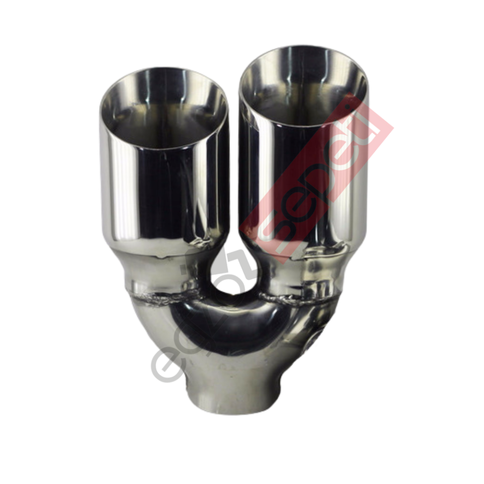 Krom Çift Çıkış Egzoz Ucu 304 Kalite Sol Taraf Yuvarlak Çap Ölçüsü 90x120MM