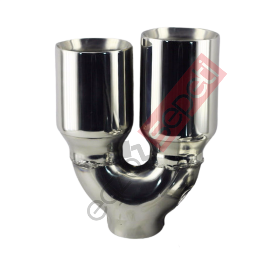 Krom Çift Çıkış Egzoz Ucu 304 Kalite Sol Taraf Yuvarlak Çap Ölçüsü 90x120MM