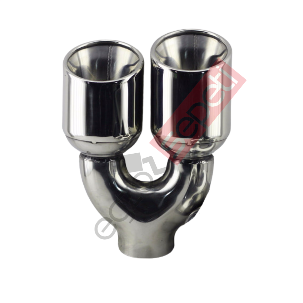 Krom Çift Çıkış Egzoz Ucu 304 Kalite Sol Taraf Yuvarlak Çap Ölçüsü 100x120MM
