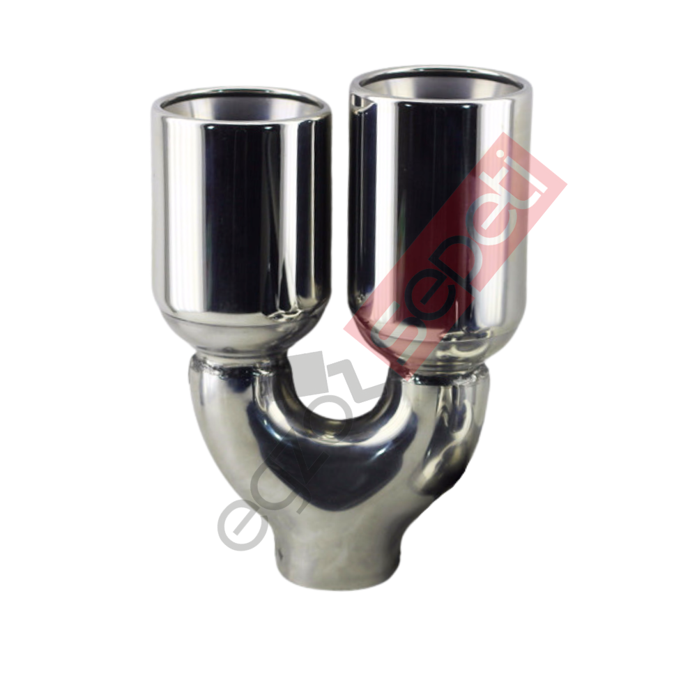Krom Çift Çıkış Egzoz Ucu 304 Kalite Sol Taraf Yuvarlak Çap Ölçüsü 100x120MM