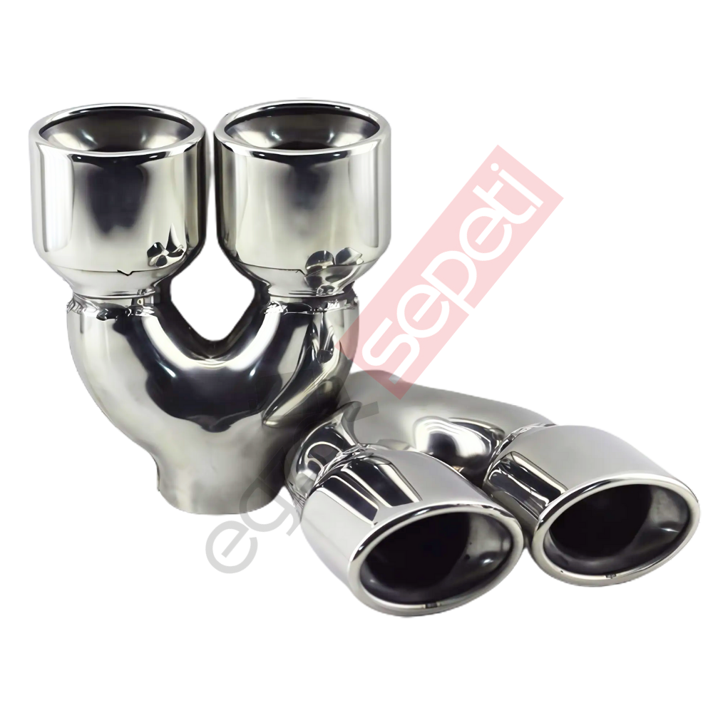 Krom Çift Çıkış Egzoz Ucu 304 Kalite Sağ Ve Sol Takım Yuvarlak Çap Ölçüs 55x80 mm