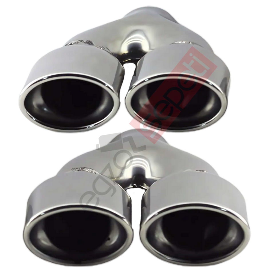 Krom Çift Çıkış Egzoz Ucu 304 Kalite Sağ Ve Sol Takım Yuvarlak Çap Ölçüs 55x80 mm