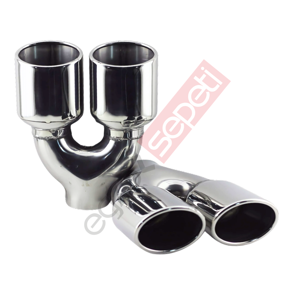 Krom Çift Çıkış Egzoz Ucu 304 Kalite Sağ Ve Sol Takım Oval Çap Ölçüs 75x100 mm
