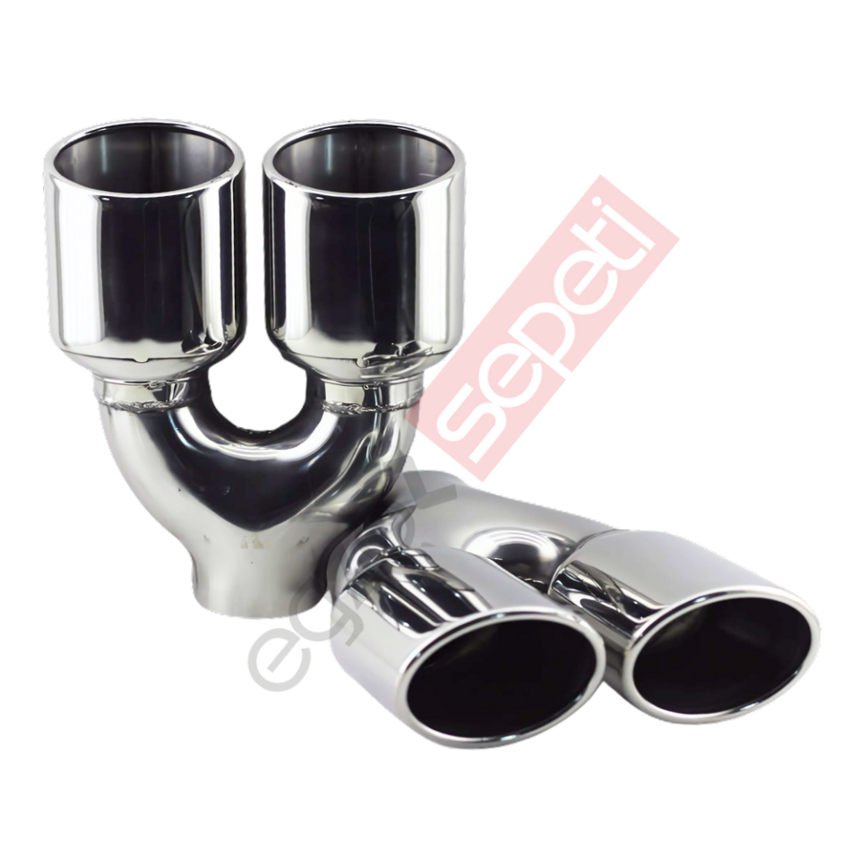 Krom Çift Çıkış Egzoz Ucu 304 Kalite Sağ Ve Sol Takım Oval Çap Ölçüs 75x100 mm