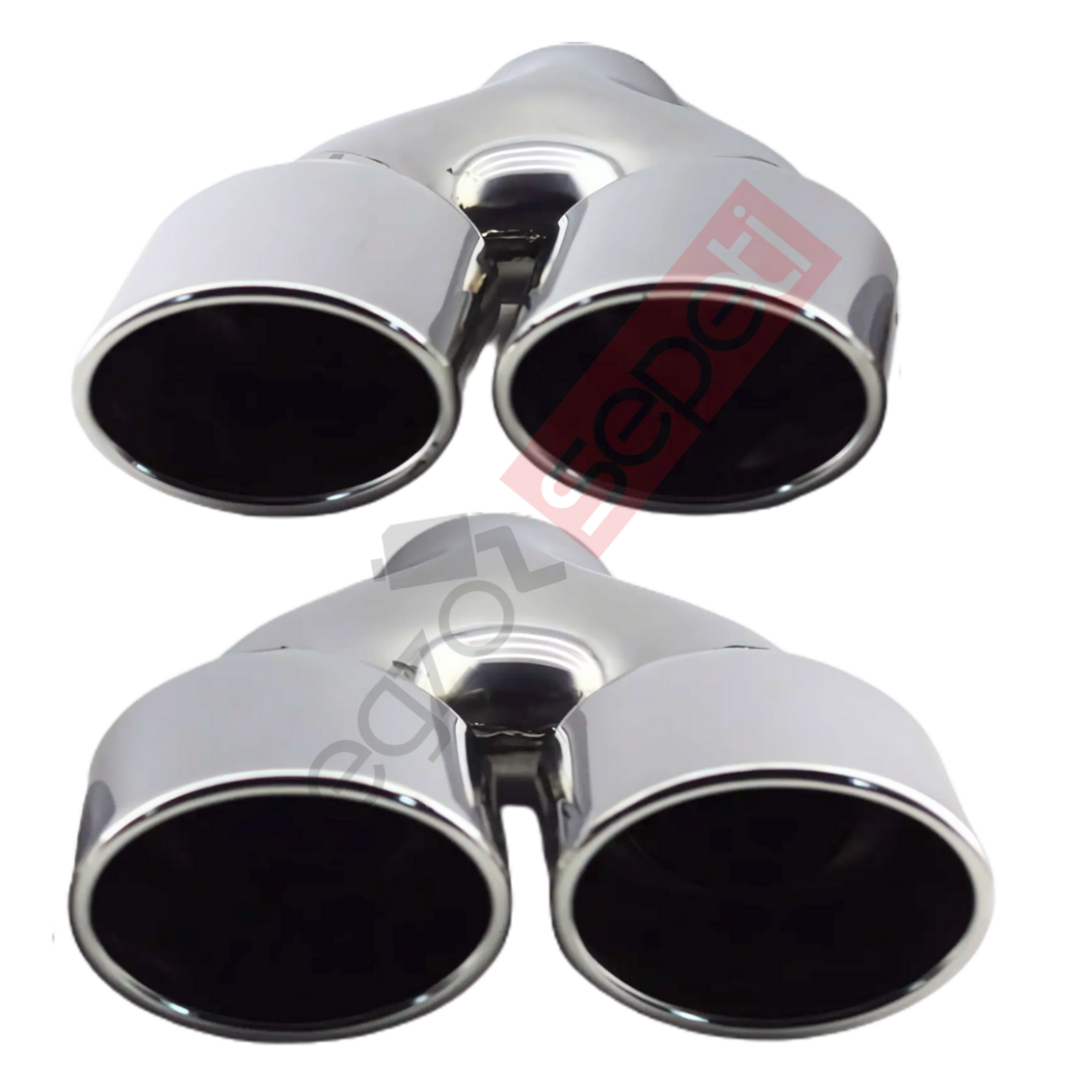 Krom Çift Çıkış Egzoz Ucu 304 Kalite Sağ Ve Sol Takım Oval Çap Ölçüs 75x100 mm