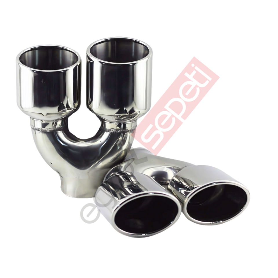 Krom Çift Çıkış Egzoz Ucu 304 Kalite Sağ Ve Sol Takım Oval Çap Ölçüs 75x100mm
