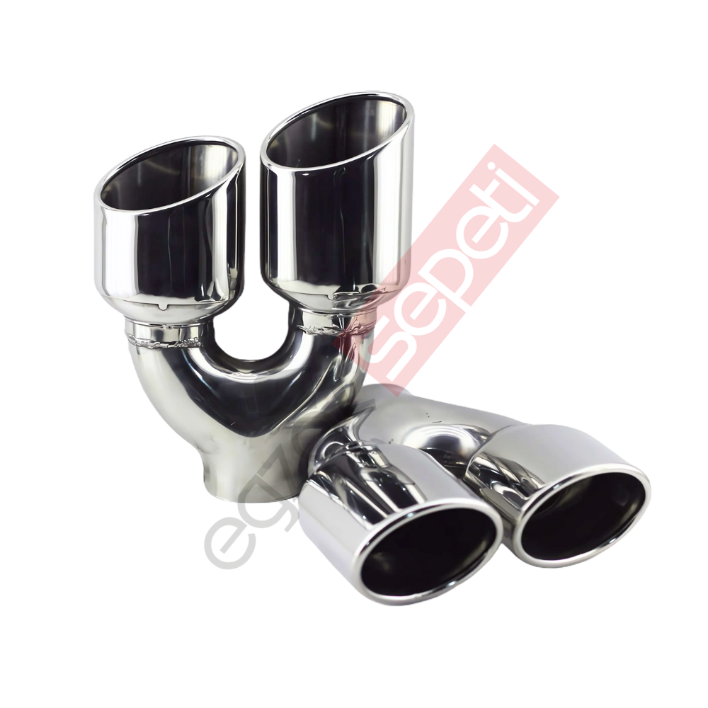 Krom Çift Çıkış Egzoz Ucu 304 Kalite Sağ ve Sol Takım Oval Çap Ölçüsü 75x100mm