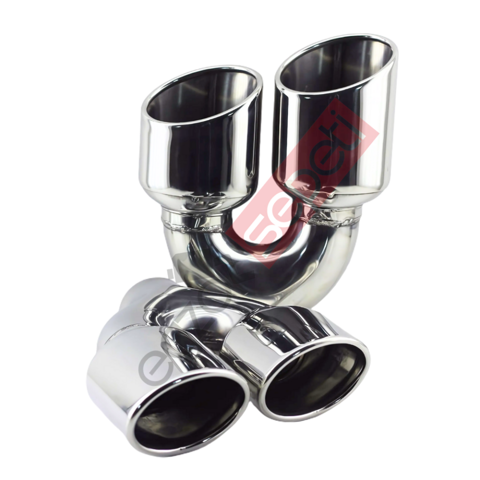Krom Çift Çıkış Egzoz Ucu 304 Kalite Sağ ve Sol Takım Oval Çap Ölçüsü 75x100mm