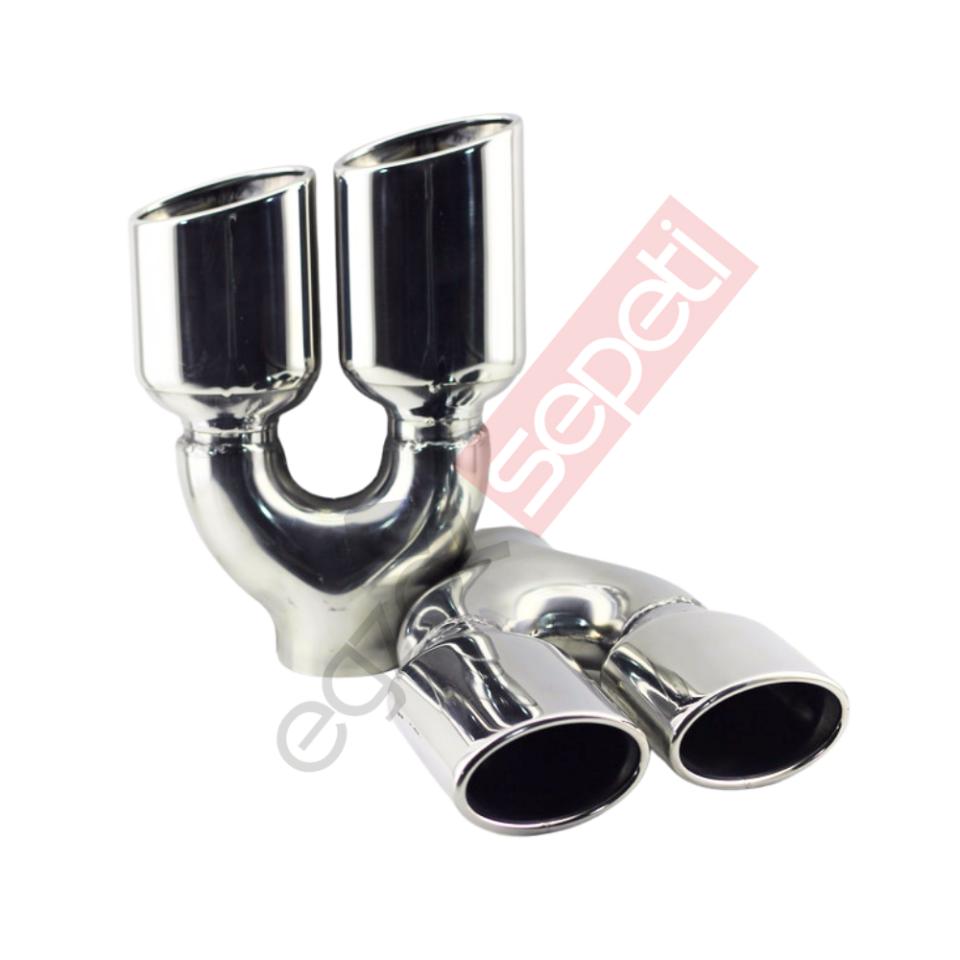 Krom Çift Çıkış Egzoz Ucu 304 Kalite Sağ ve Sol Takım Oval Çap Ölçüsü 60x10mm