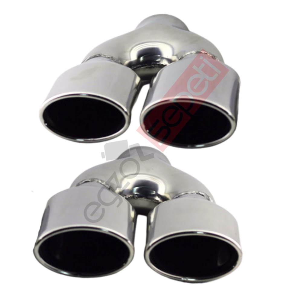 Krom Çift Çıkış Egzoz Ucu 304 Kalite Sağ ve Sol Takım Oval Çap Ölçüsü 60x10mm