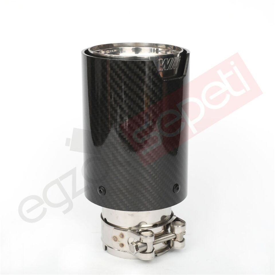 Bmw M Logolu Karbon Egzoz Ucu 90 MM Parlak İçi Delikli