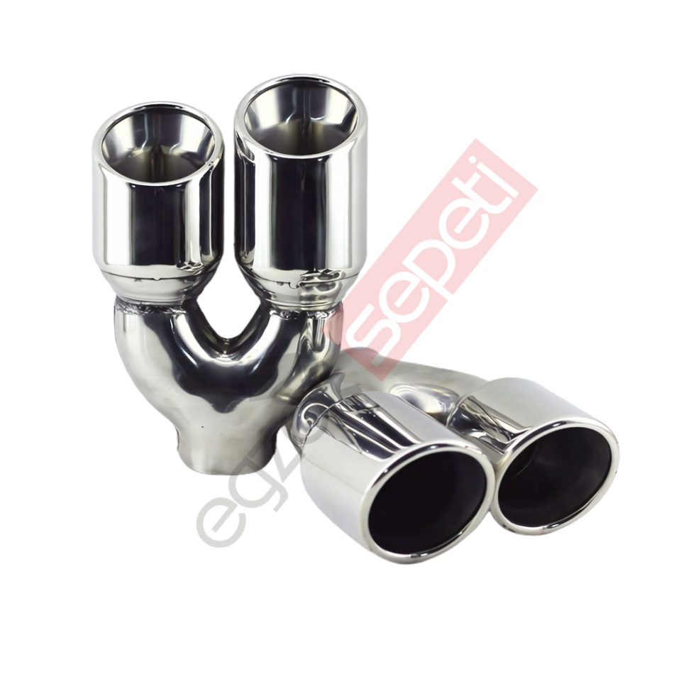 Krom Çift Çıkış Egzoz Ucu 304 Kalite Sağ ve Sol Takım Yuvarlak Çap Ölçüs 80x12MM