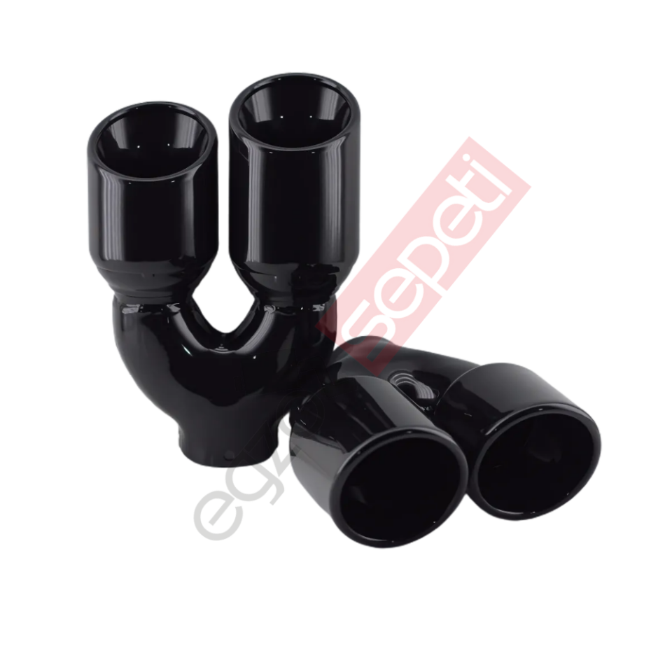 Siyah Çift Çıkış Egzoz Ucu 304 Kalite Sağ ve Sol  Takım Yuvarlak Çap Ölçüs 80x12MM