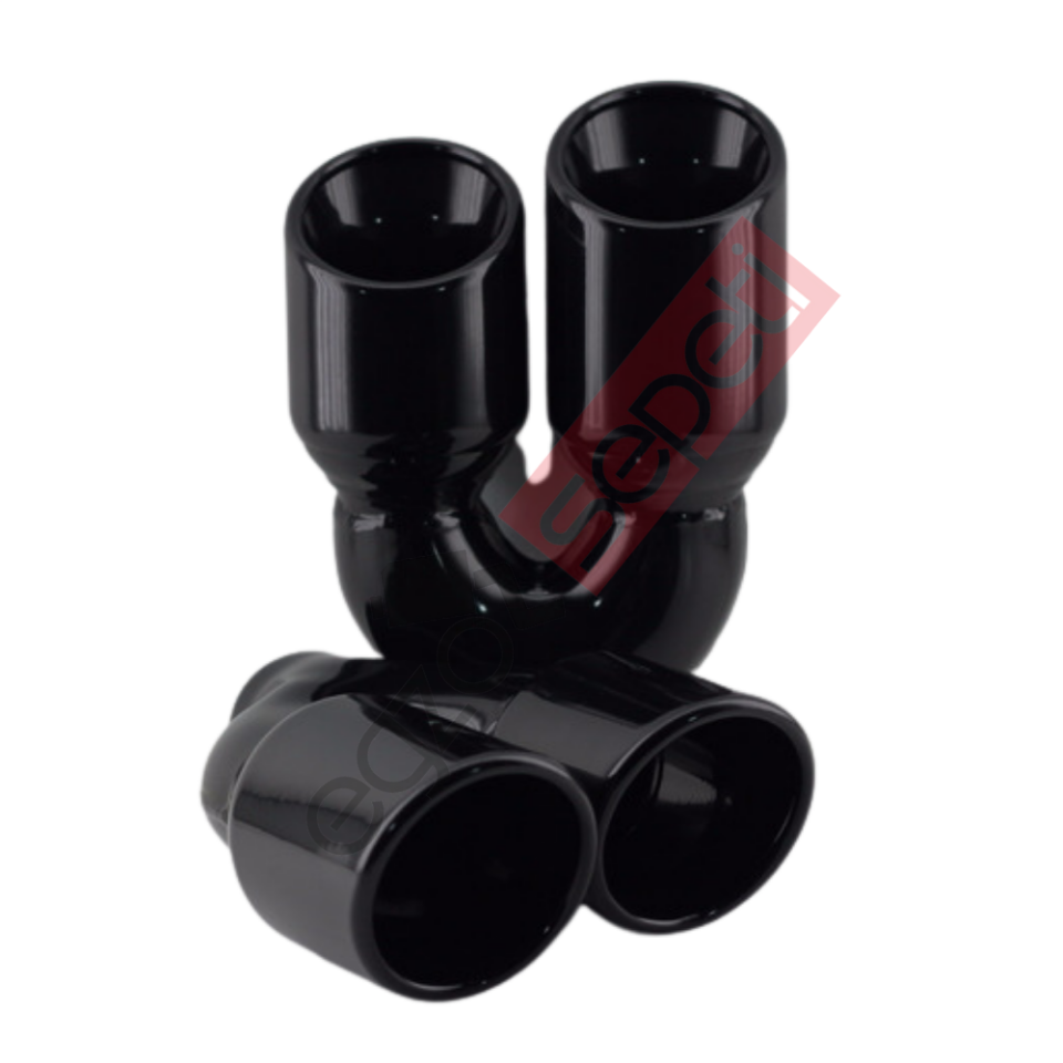 Siyah Çift Çıkış Egzoz Ucu 304 Kalite Sağ ve Sol  Takım Yuvarlak Çap Ölçüs 80x12MM