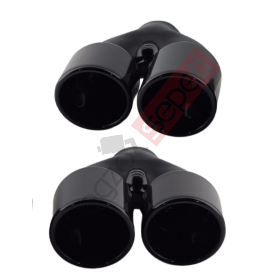Siyah Çift Çıkış Egzoz Ucu 304 Kalite Sağ ve Sol  Takım Yuvarlak Çap Ölçüs 80x12MM