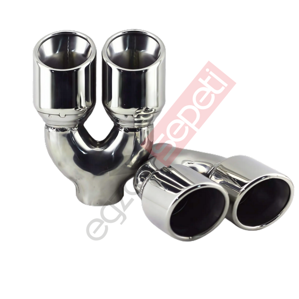 Krom Çift Çıkış Egzoz Ucu 304 Kalite Eşit Sağ Ve Sol Takım Yuvarlak Çap Ölçüs 80x120MM