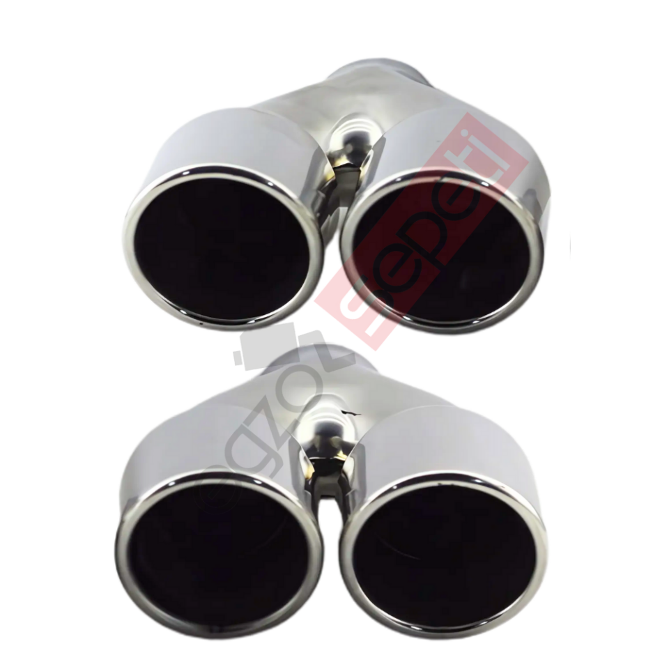 Krom Çift Çıkış Egzoz Ucu 304 Kalite Eşit Sağ Ve Sol Takım Yuvarlak Çap Ölçüs 80x120MM