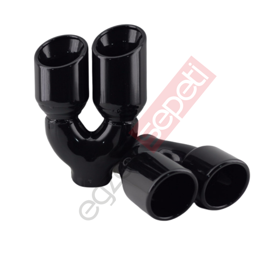 Siyah Çift Çıkış Egzoz Ucu 304 Kalite Sağ Ve Sol Takım  Yuvarlak Çap Ölçüs 80x120MM