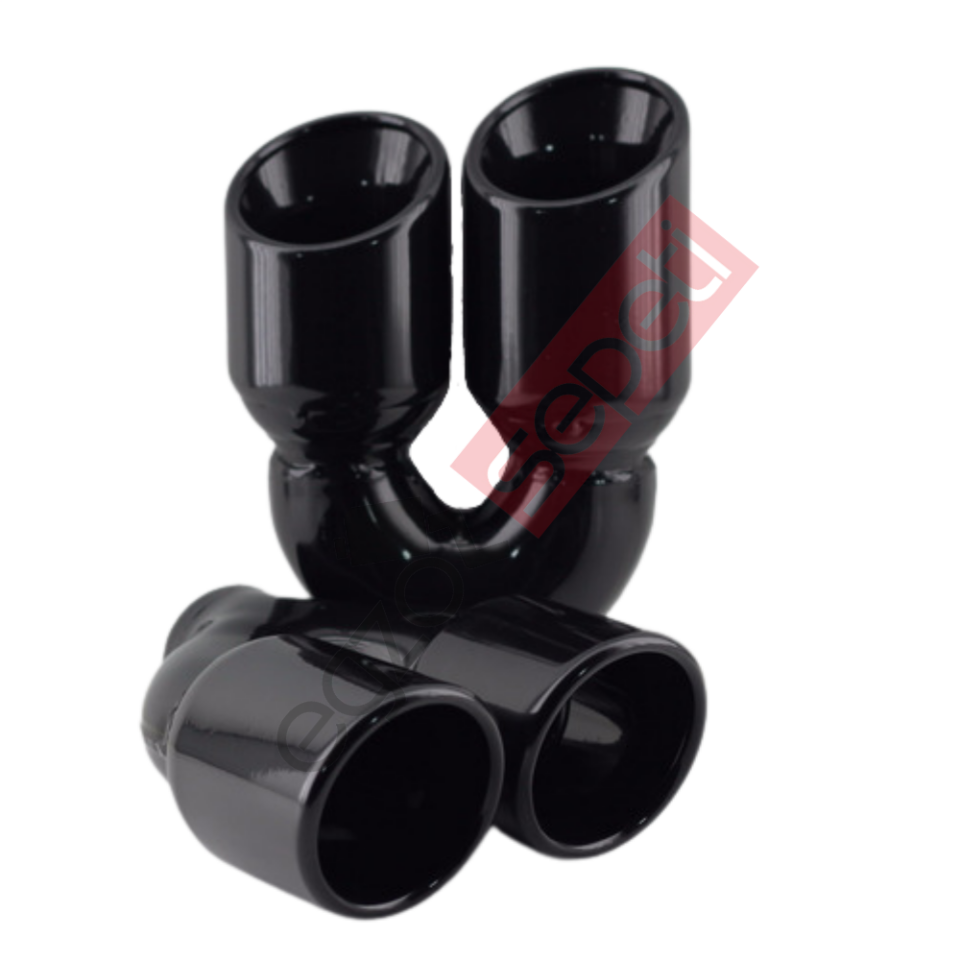 Siyah Çift Çıkış Egzoz Ucu 304 Kalite Sağ Ve Sol Takım  Yuvarlak Çap Ölçüs 80x120MM