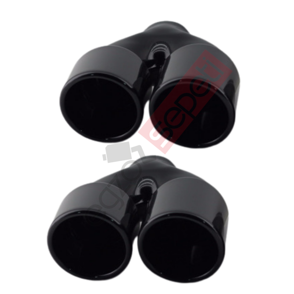 Siyah Çift Çıkış Egzoz Ucu 304 Kalite Sağ Ve Sol Takım  Yuvarlak Çap Ölçüs 80x120MM