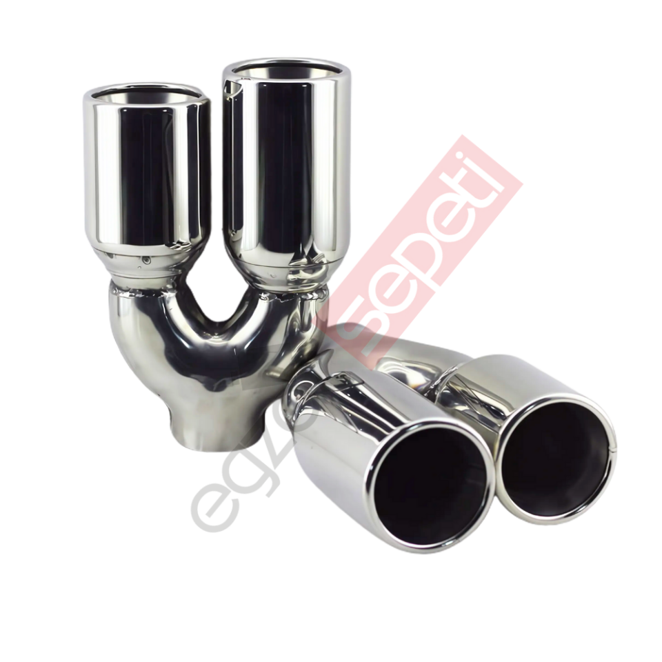 Krom Çift Çıkış Egzoz Ucu 304 Kalite Sağ Ve Sol Takım Yuvarlak Çap Ölçüs 80x120MM