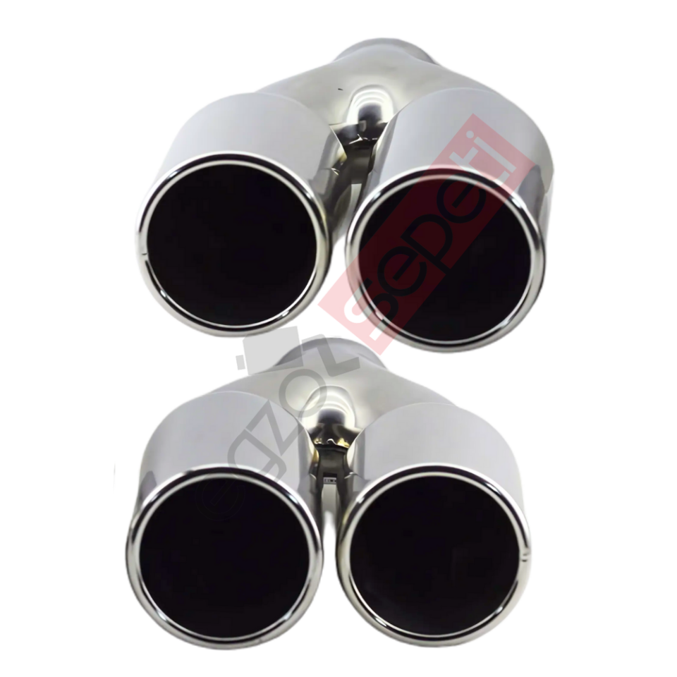 Krom Çift Çıkış Egzoz Ucu 304 Kalite Sağ Ve Sol Takım Yuvarlak Çap Ölçüs 80x120MM