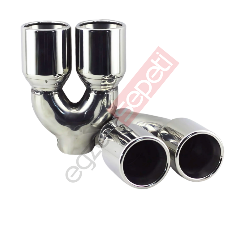Krom Çift Çıkış Egzoz Ucu 304 Kalite Eşit Sağ Ve Sol  Takım Yuvarlak Çap Ölçüsü 80x120MM