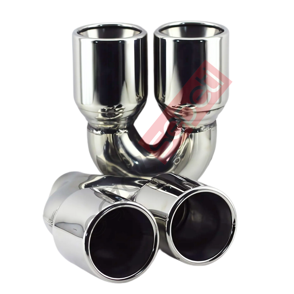 Krom Çift Çıkış Egzoz Ucu 304 Kalite Eşit Sağ Ve Sol  Takım Yuvarlak Çap Ölçüsü 80x120MM