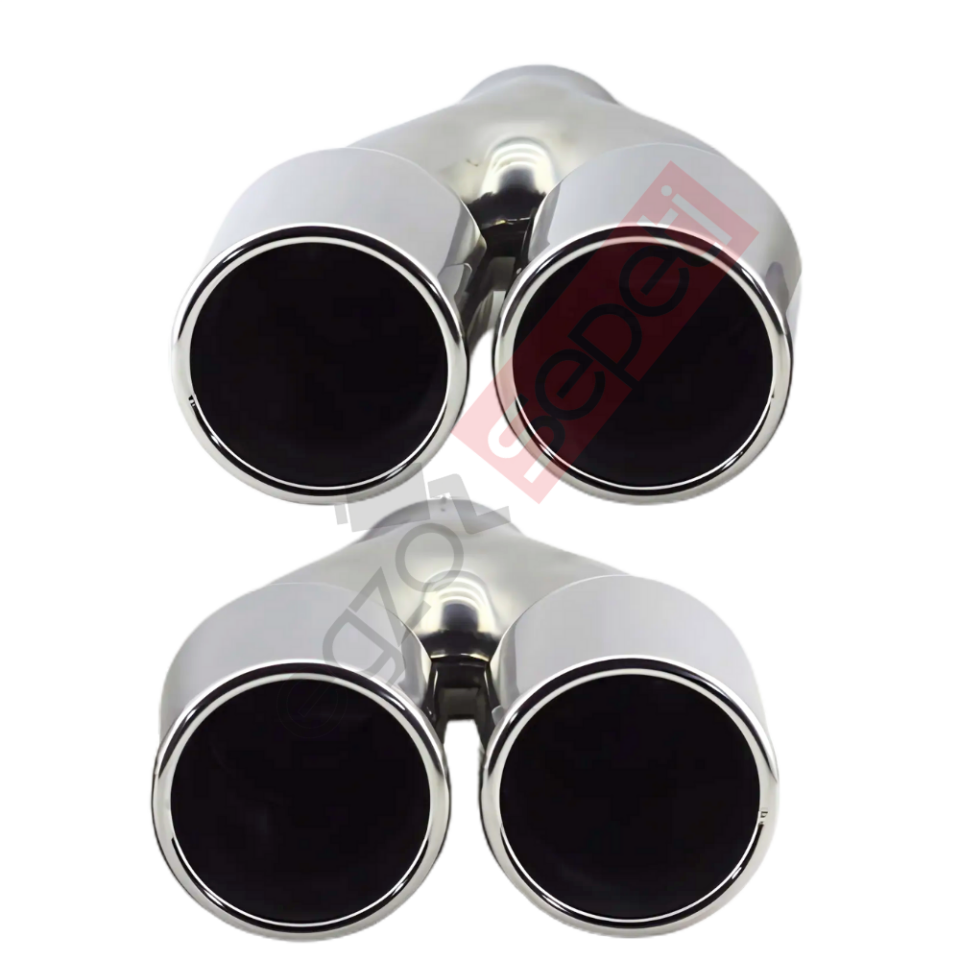 Krom Çift Çıkış Egzoz Ucu 304 Kalite Eşit Sağ Ve Sol  Takım Yuvarlak Çap Ölçüsü 80x120MM