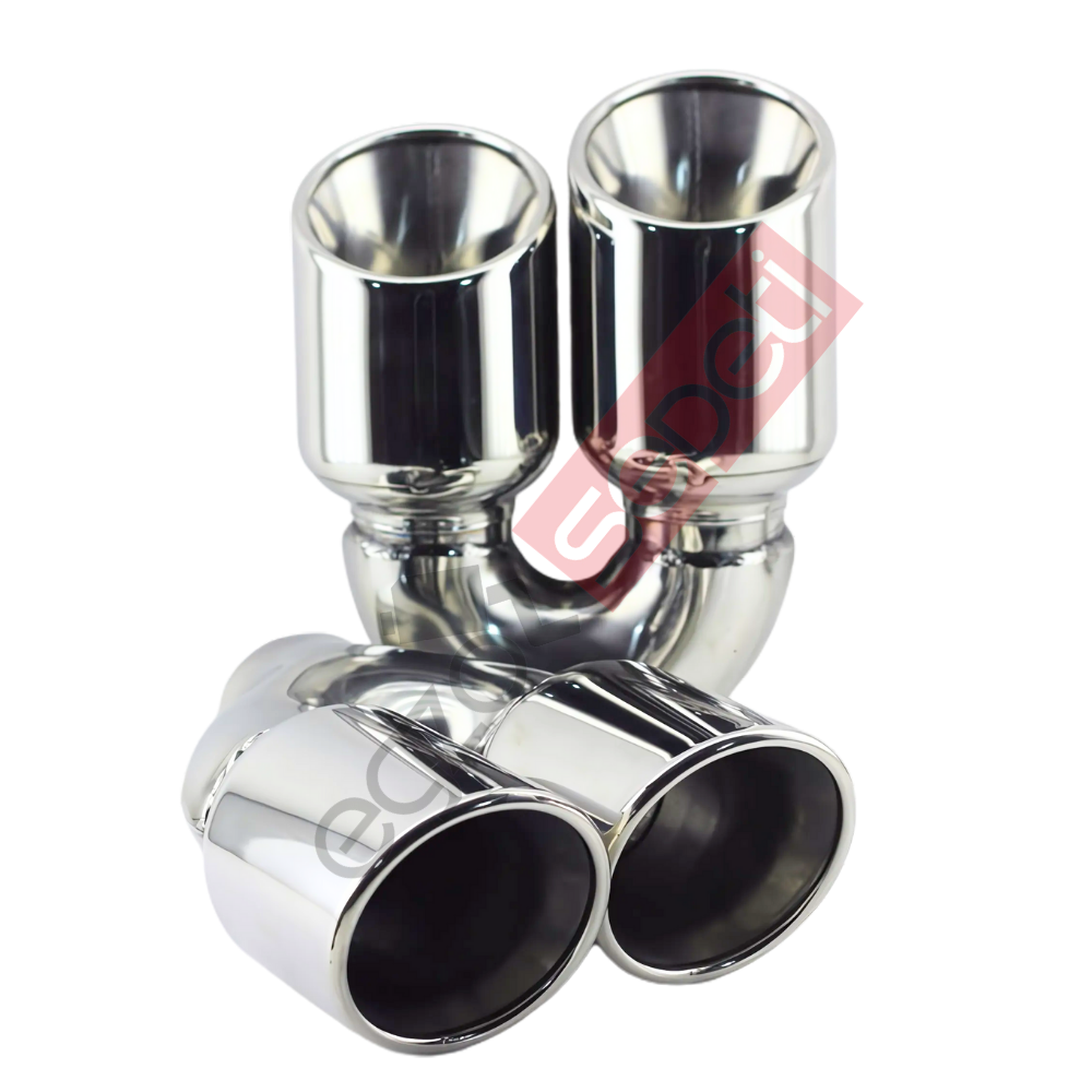 Krom Çift Çıkış Egzoz Ucu 304 Kalite Sağ Ve Sol  Takım Yuvarlak Çap Ölçüsü 90x120 MM