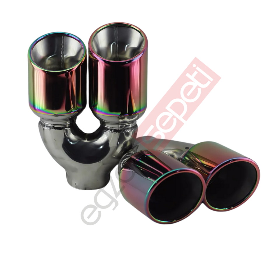Krom Çift Çıkış Egzoz Ucu 304 Kalite Sağ Ve So Takım Yuvarlak Çap Ölçüsü 90x120MM