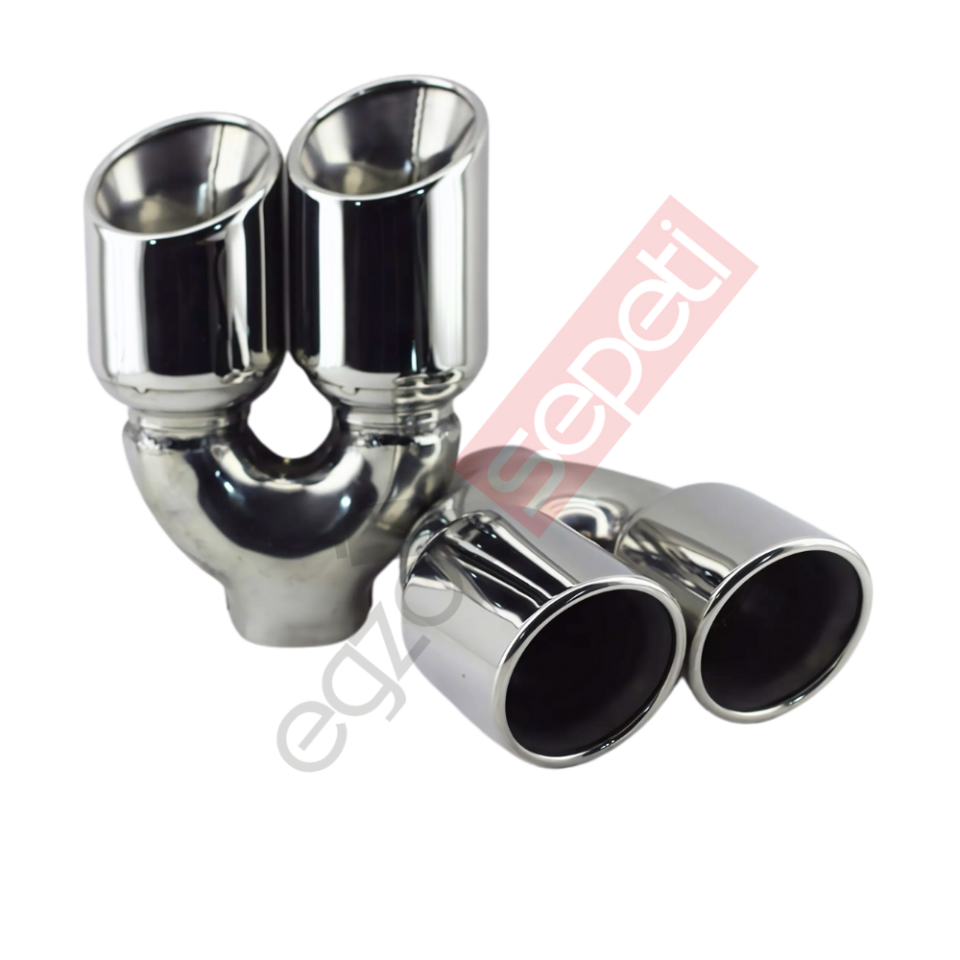 Krom Çift Çıkış Egzoz Ucu 304 Kalite Sağ Ve Sol Takım Yuvarlak Çap Ölçüsü 90x120MM